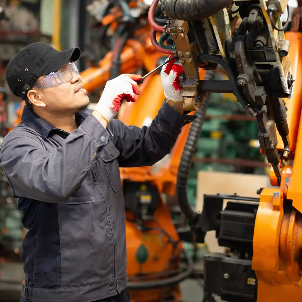Engineers inspecting electromechanical equipment in a facility